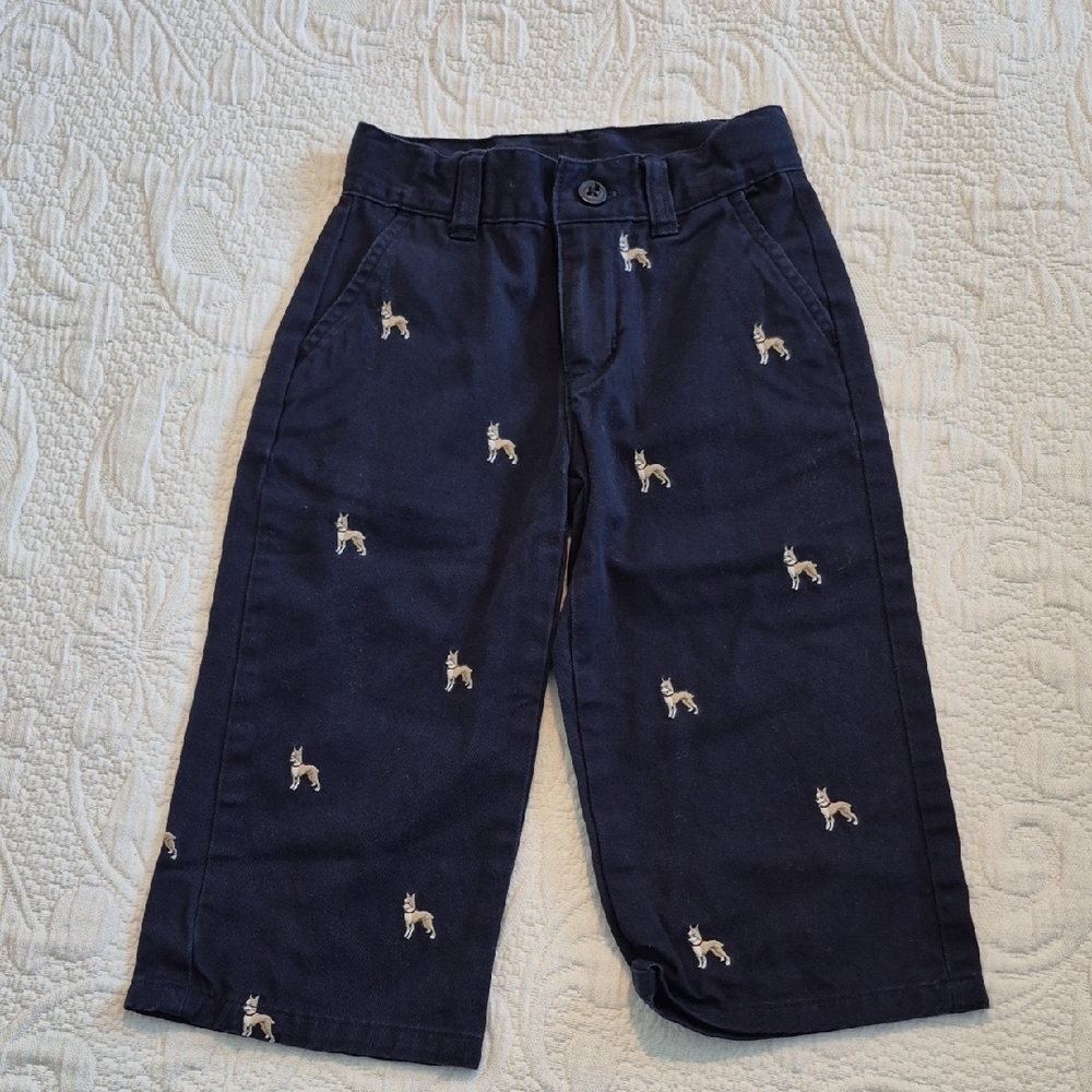 Janie and Jack boys 18 - 24 months navy with allover dog embroidered VGUC